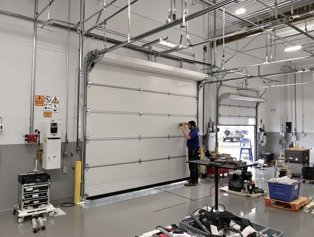 Commercial garage door repair being performed by Wethersfield Garage Door Repair expert in Wethersfield