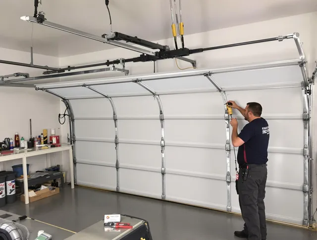 Wethersfield Garage Door Repair certified technician performing overhead door system repair in Wethersfield