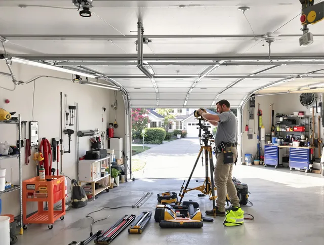 Wethersfield Garage Door Repair specialist performing laser-guided track alignment in Wethersfield